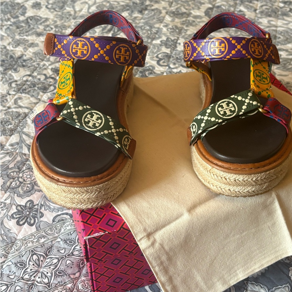 Tory Burch Purple and Green Platform Sandals